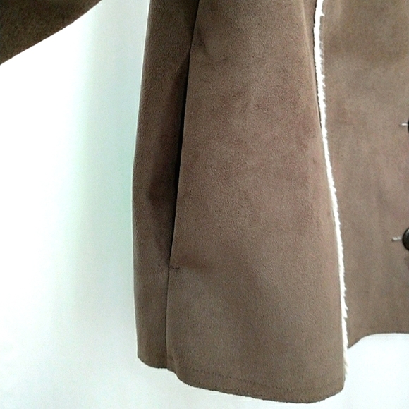 J. Jill Faux Suede Shearling Lined Penny Lane Dk Taupe Button Up Jacket - Picture 8 of 9